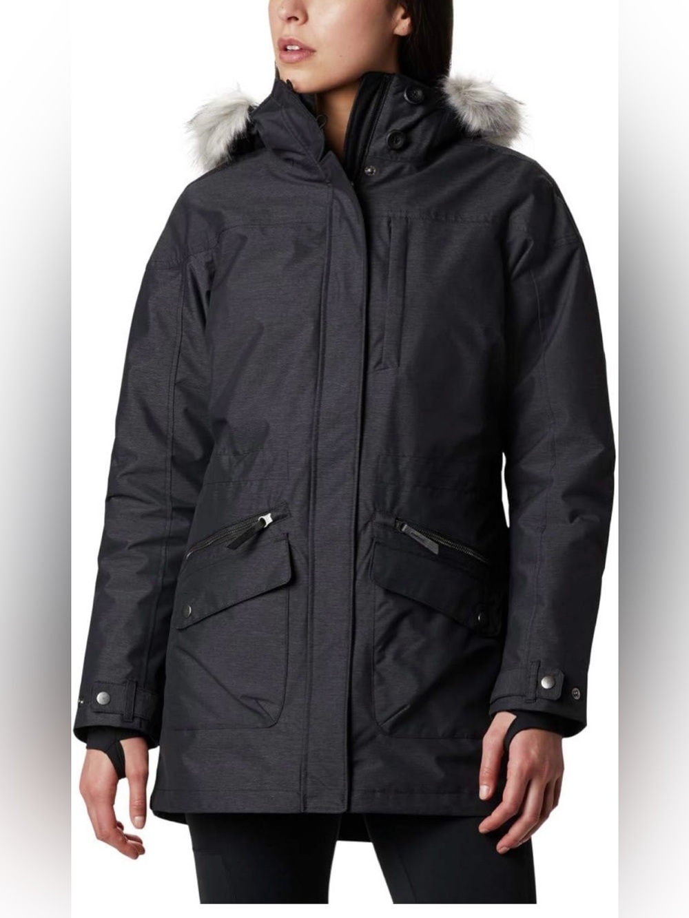 Columbia sport Women's Black Hooded Ski Parka with Faux-Fur Trim size XS